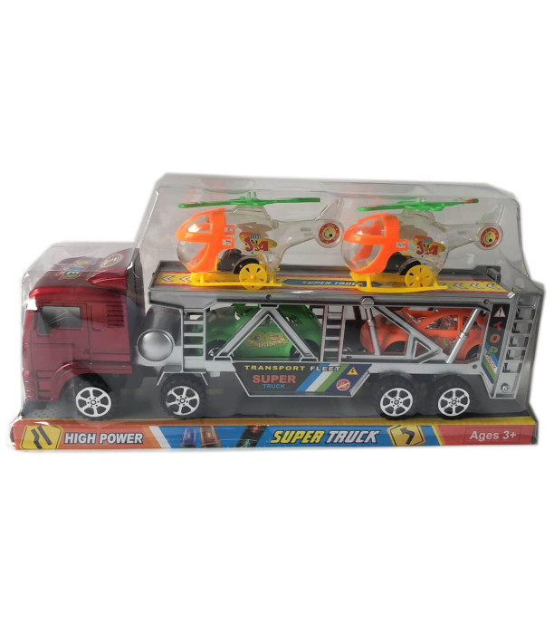 TRAILER TRUCK WITH 2 HELICOPTERS AND 2 CARS - Trucks and cargo