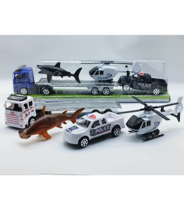 A BUS DRIVES A HELICOPTER, A POLICE CAR AND A SHARK - Trucks and cargo