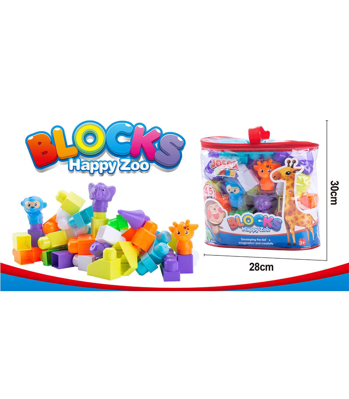 CHILDREN'S LARGE CONSTRUCTOR WITH ANIMALS 45 PARTS - BUILDING BLOCKS, SORTERS AND RINGS