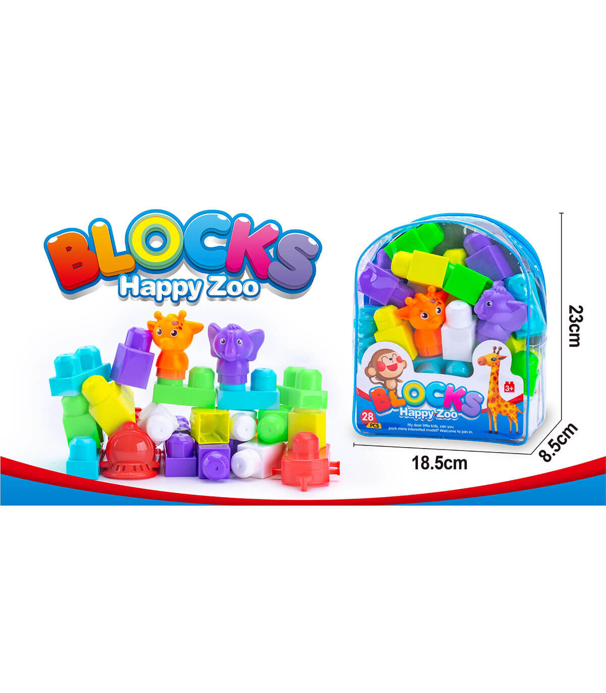 CHILDREN'S CONSTRUCTOR WITH ANIMALS 28 PARTS - BUILDING BLOCKS, SORTERS AND RINGS