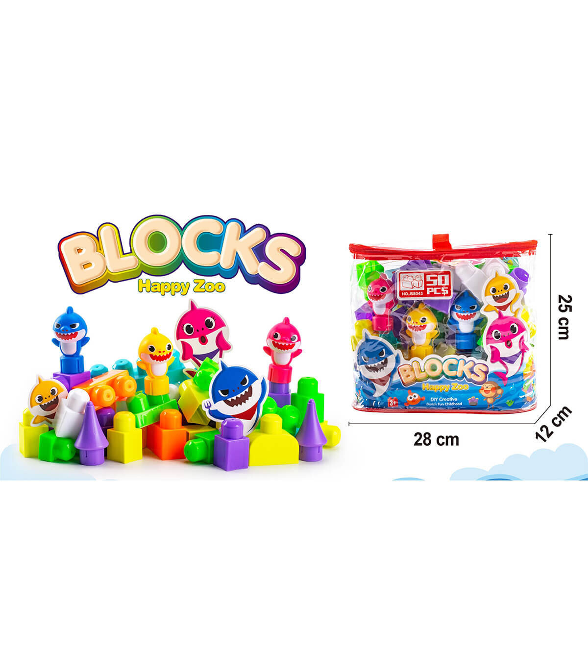 CHILDREN'S CONSTRUCTOR WITH SHARKS 50 PARTS - BUILDING BLOCKS, SORTERS AND RINGS