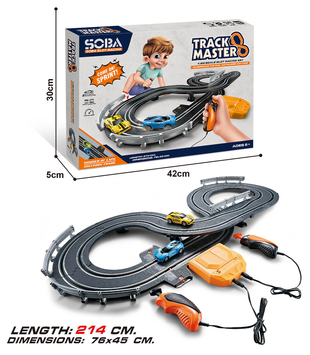 RACING TRACK WITH 2 CARS 214 CM - PARKINGS, GARAGES, TRACKS AND AIRPORTS