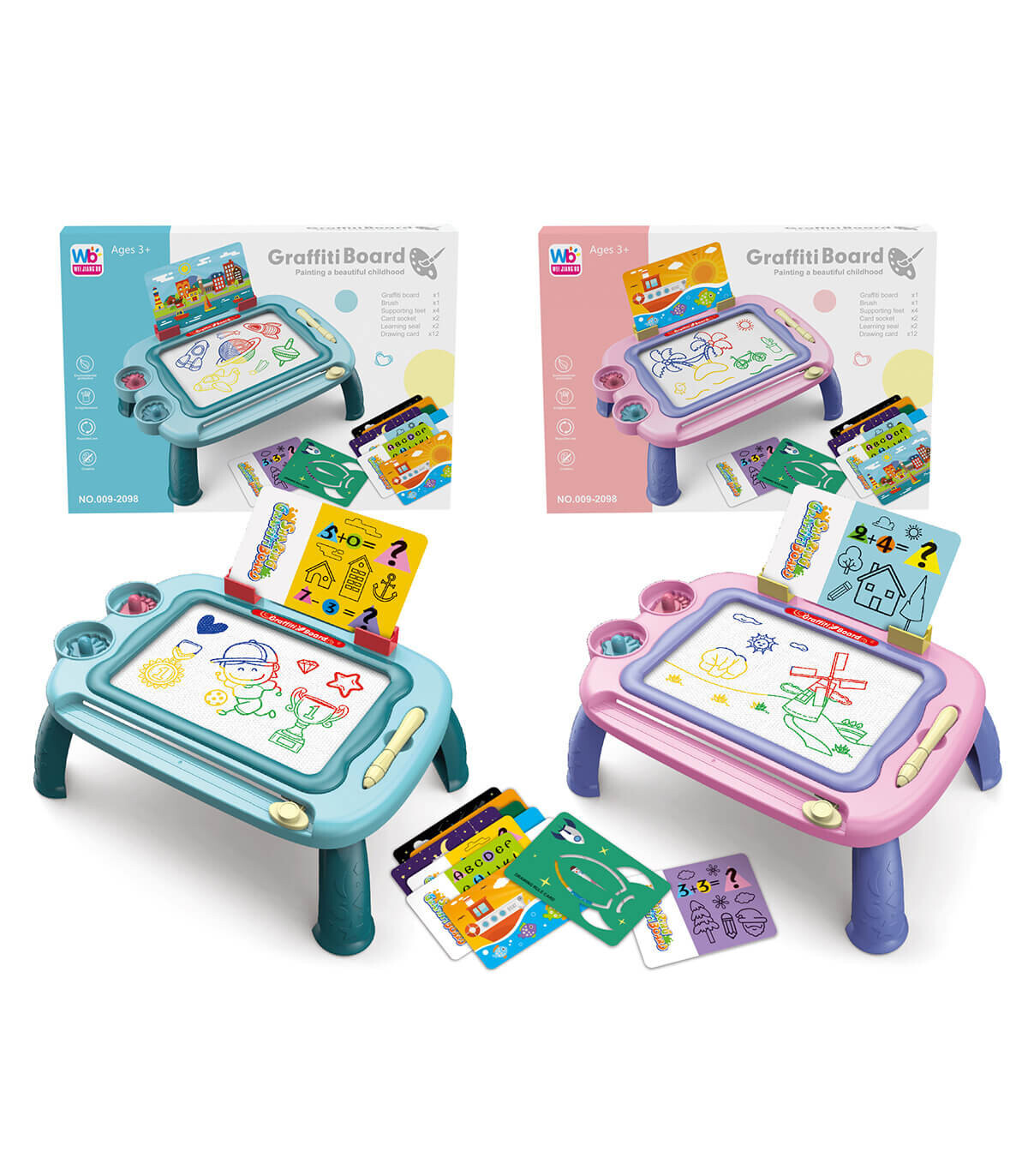 TABLE WITH COLORED MAGNETIC BOARD AND TEMPLATES - Boards for drawing and writing