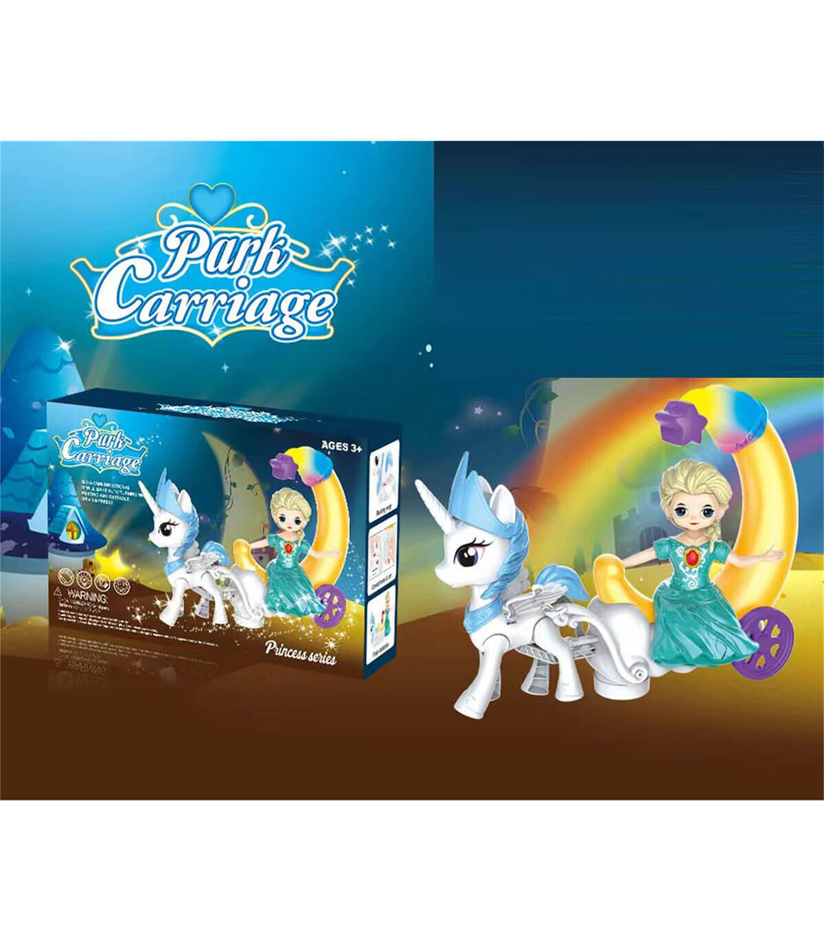 UNICORN AND CARRIAGE WITH PRINCESS DOLL - Musical