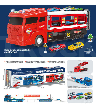 BUS TRAILER WITH FOLDABLE RAMP AND 6 CARS IN A BOX - Trucks and cargo