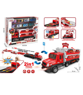 TRANSFORMING FIRE STATION TRUCK WITH RAMP AND 8 CARS - Trucks and cargo