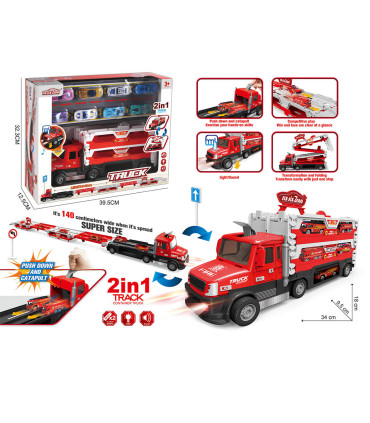 TRANSFORMING FIRE STATION WITH RAMP AND 8 CARS - Trucks and cargo