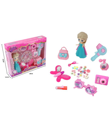 COSMETIC SET WITH BEADS AND DOLL - HAIRDRESSING AND BEAUTY KITS
