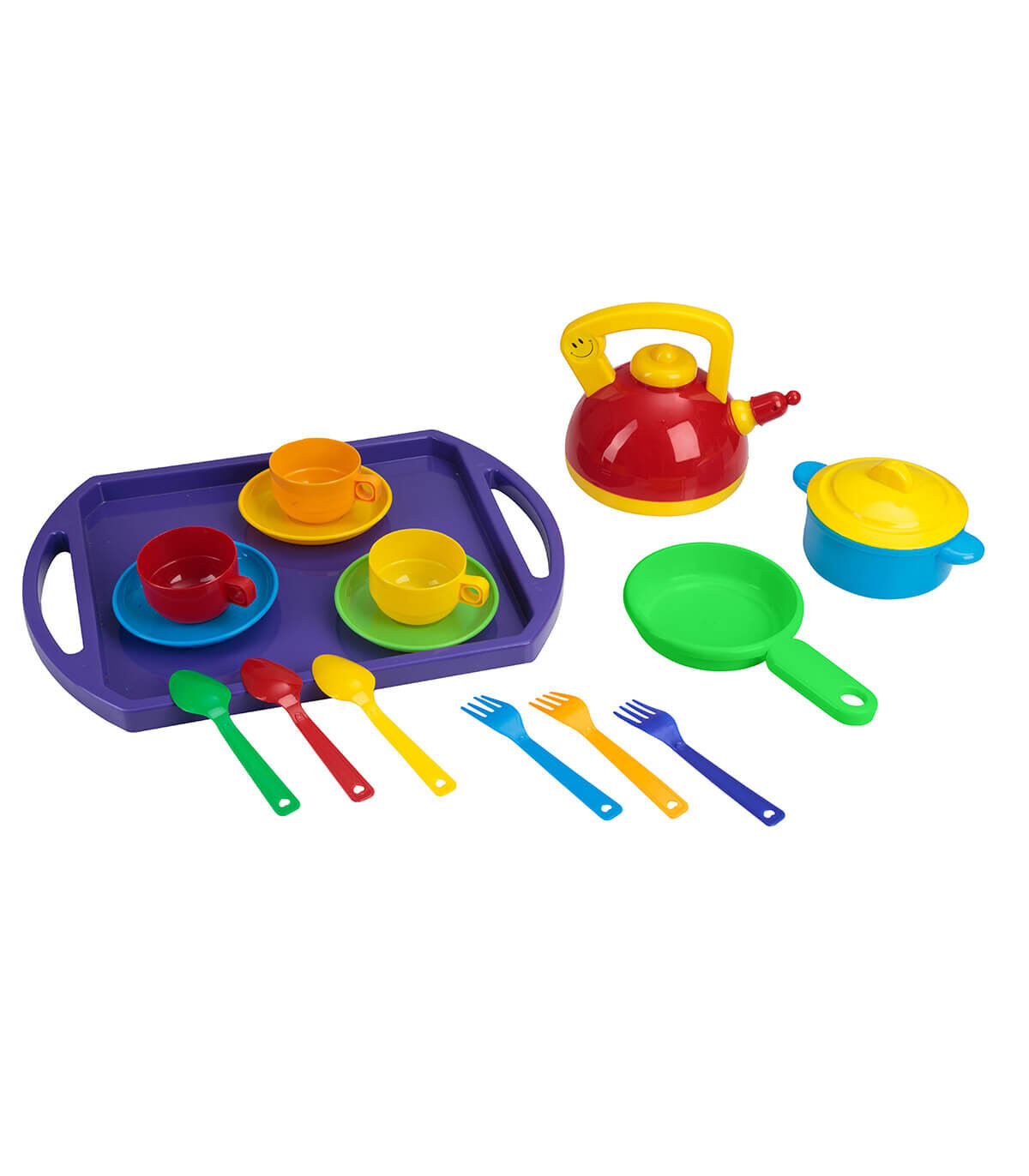 KITCHEN SET TRAY WITH KETTLE, POT, PAN AND TEA POT - KITCHENS, SERVICES AND FOOD