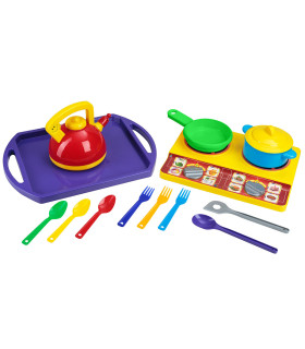 KITCHEN SET WITH COOKTOP, KETTLE, PAN, POT AND CUTLERY - KITCHENS, SERVICES AND FOOD