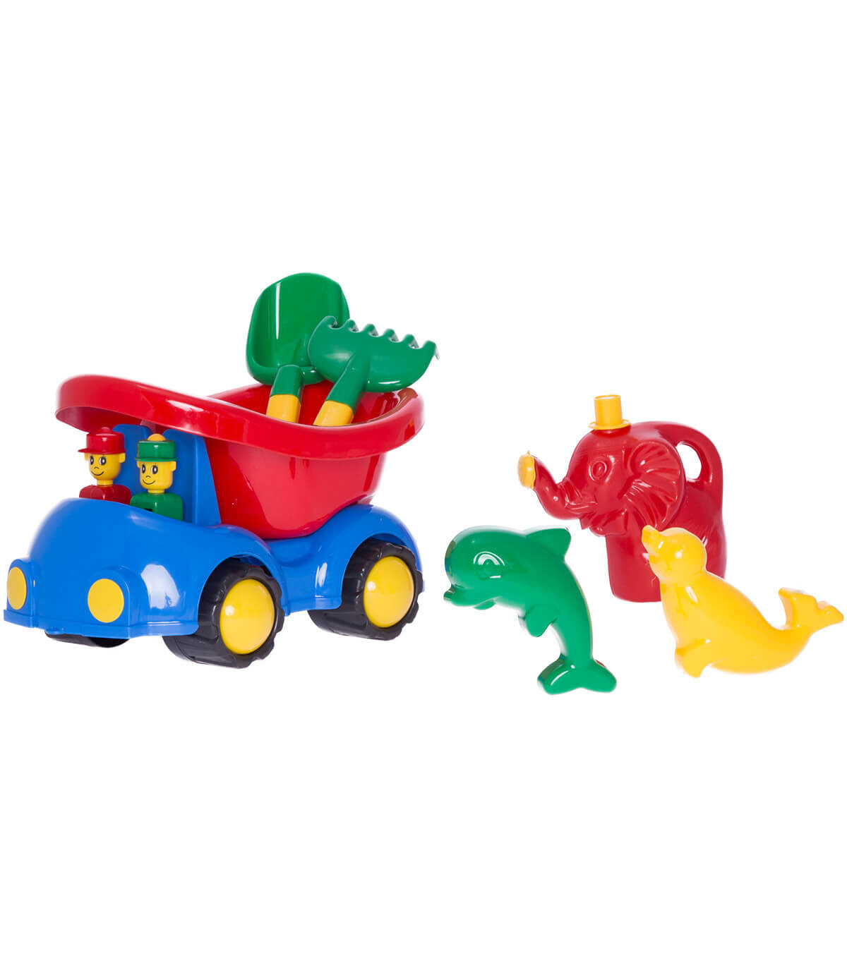 DUMP TRUCK WITH PASSENGERS WATERING CAN AND SAND KIT 36 CM 2 COLORS - Agricultural, construction machinery and military equip...