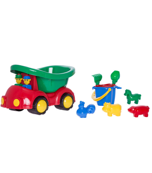 PASSENGER DUMP TRUCK AND BEACH SET 8 PIECES 36 CM 2 COLORS - Agricultural, construction machinery and military equipments