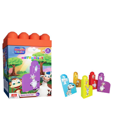 SMALL MAGIC BLOCKS CONSTRUCTOR WITH ANIMALS 16 PIECES - BUILDING BLOCKS, SORTERS AND RINGS