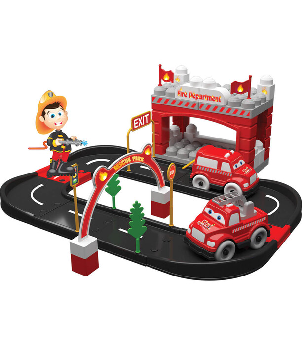 BUILDING FIRE DEPARTMENT WITH 2 VEHICLES 52 PIECES - BUILDING BLOCKS, SORTERS AND RINGS