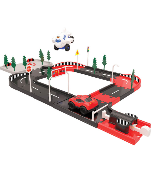 RACING TRACK WITH CAR AND AIRPLANE 45 PIECES - PARKINGS, GARAGES, TRACKS AND AIRPORTS
