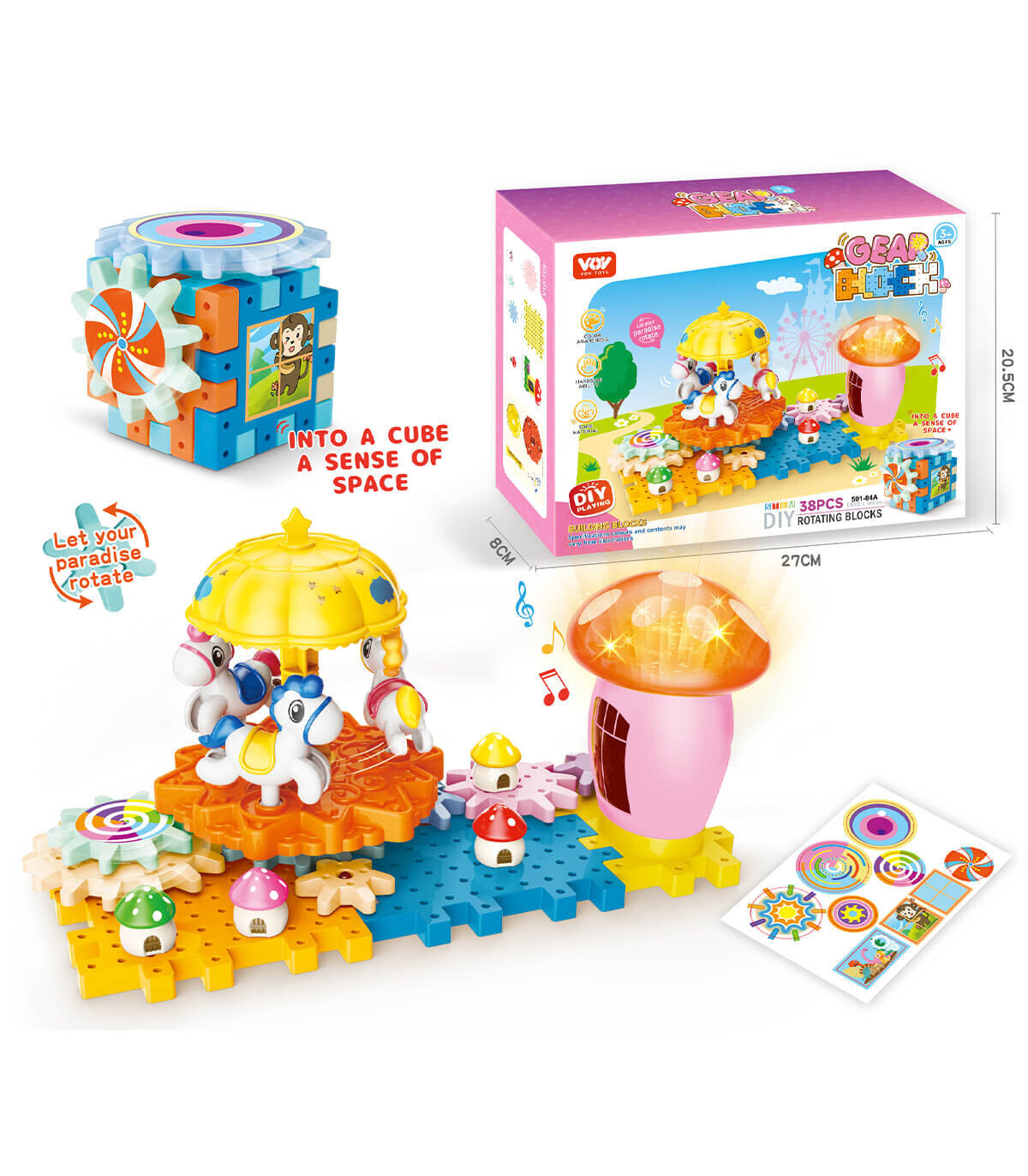 CAROUSEL CONSTRUCTOR WITH BATTERIES 38 PIECES - BUILDING BLOCKS, SORTERS AND RINGS