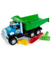 DUMP TRUCK WITH SHOVEL, RAKE AND SAND FIGURE