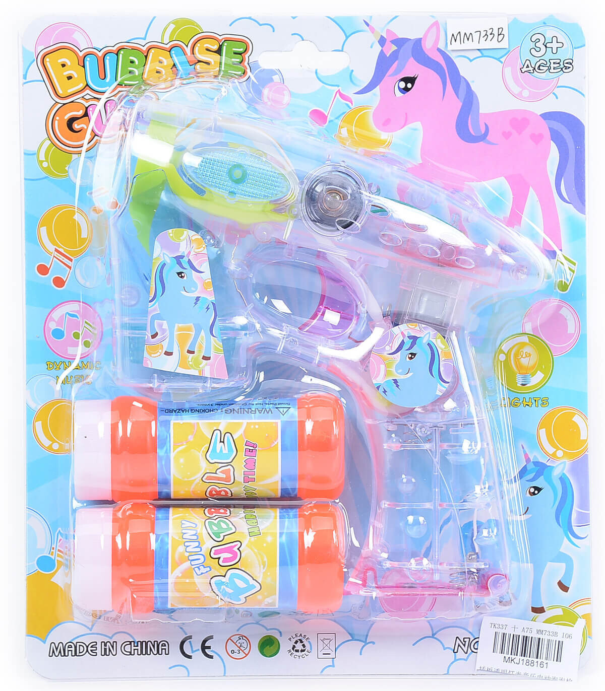 CLEAR UNICORN SOAP BALLOON GUN PISTOL - SOAP BUBBLES