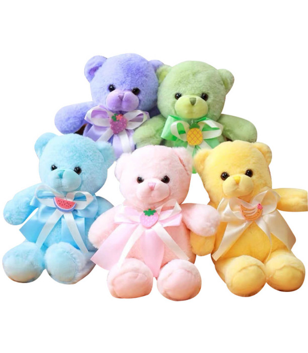 TEDDY BEAR WITH RIBBON AND FRUIT 36 CM 5 COLORS - Medium