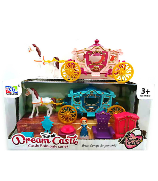 HORSE AND CARRIAGE PLAY SET WITH DOLL AND FURNITURE PIECES - HOUSES FOR DOLLS AND SETS