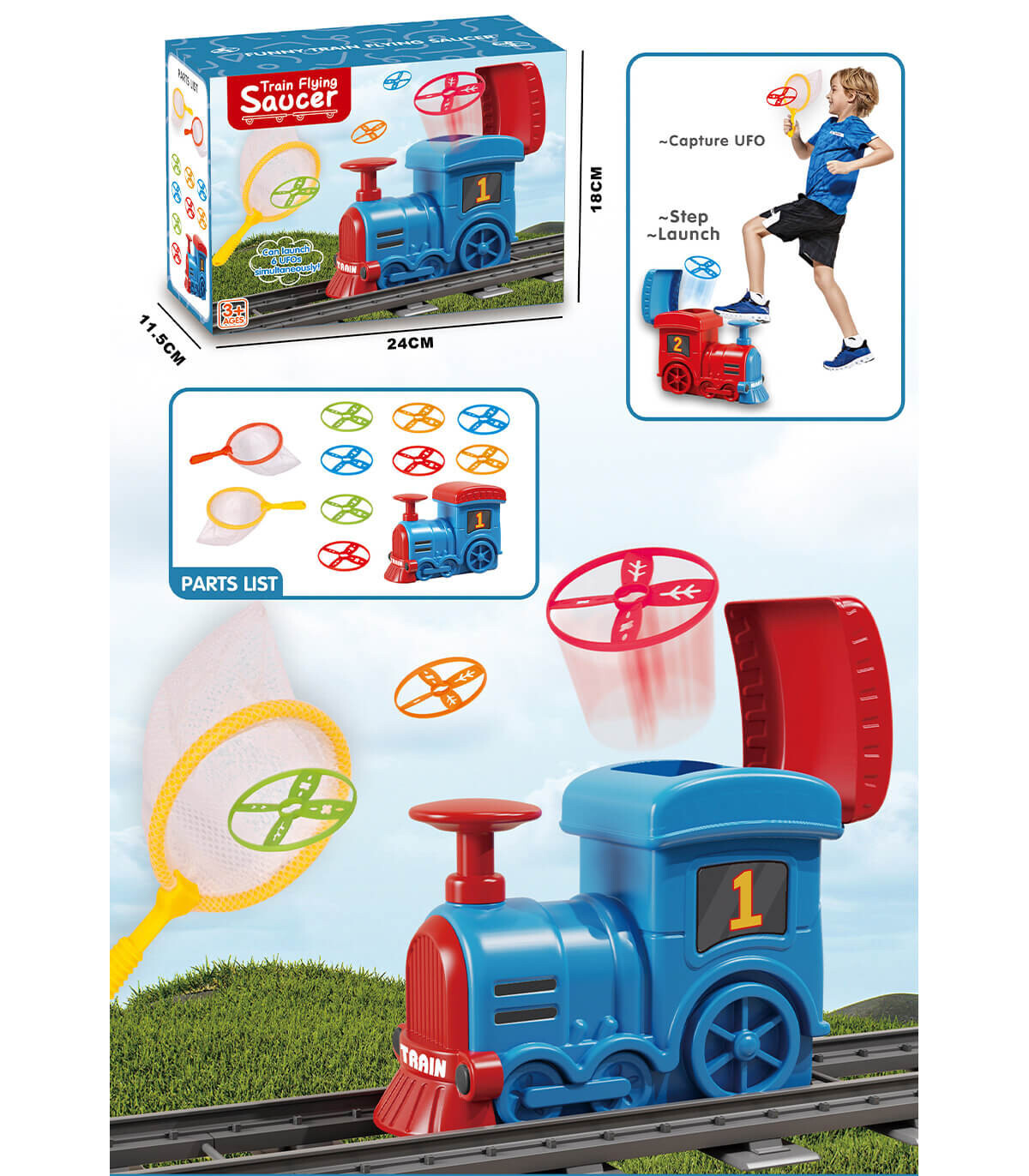 LOCOMOTIVE WITH FLYING DISCS - TRAINS AND BUSES