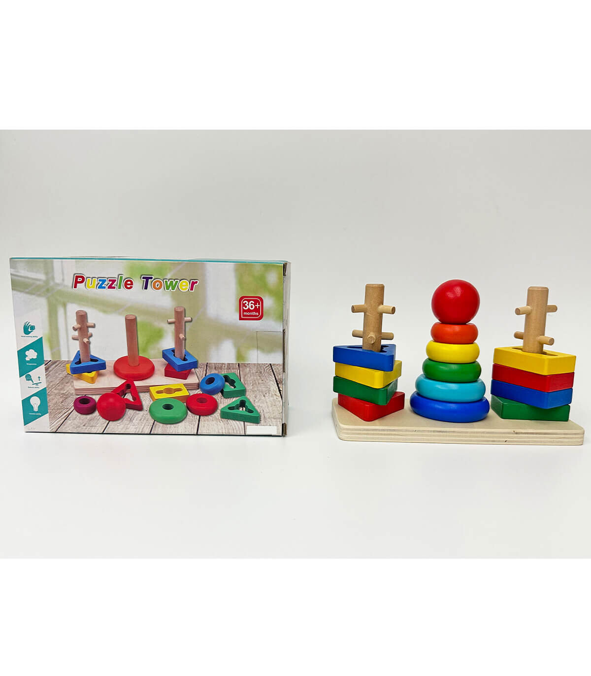 WOODEN SORTER GAME WITH 3 COLUMNS AND PYRAMID - WOODEN