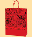 GLOSSY RED GIFT BAG WITH ROSES