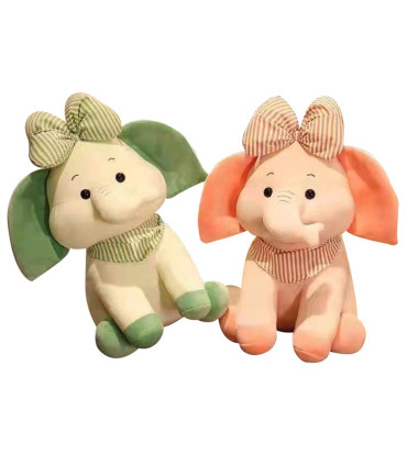 PLUSH ELEPHANT WITH CHECKERED SCARF AND BOW 2 COLORS - Small