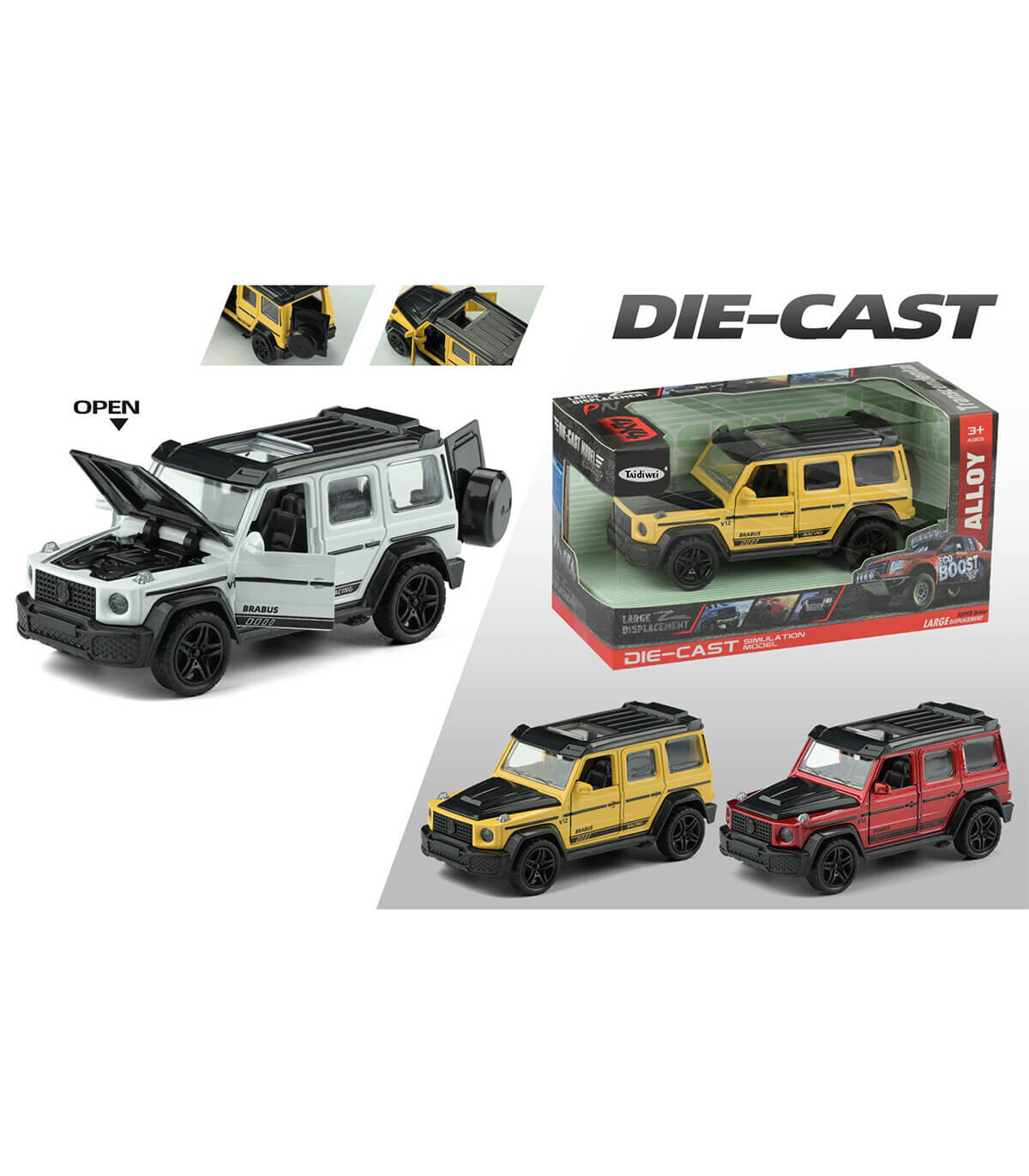 CHILDREN'S METAL JEEP WITH OPENING DOORS AND HOOD - 3 COLORS - METAL