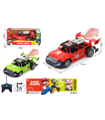 CHILDREN'S CAR WITH SMOKE RADIO CONTROL WITH RECHARGEABLE BATTERY 2 COLORS MARIO - Radio control with rechargeable battery