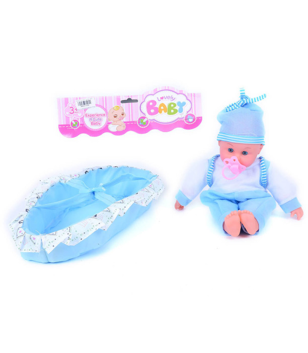 BLUE DOLL BABY WITH SOFT BODY AND BED - BABY
