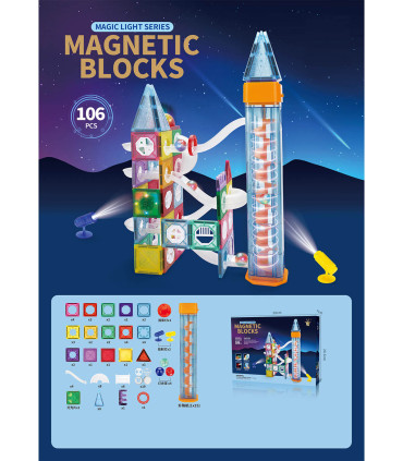 CHILDREN'S MAGNETIC CONSTRUCTOR TOWER LIGHTING 106 PARTS - BUILDING BLOCKS, SORTERS AND RINGS