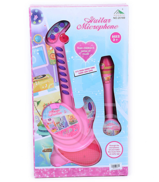 CHILDREN'S PINK GUITAR WITH MICROPHONE IN BOX - Guitars