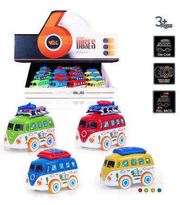 CHILDREN'S METAL BUS-CARAVAN 12 PCS. IN BOX 4 COLORS - METAL