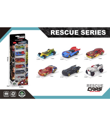 SET OF METAL CARS SUPERHEROES 1:64, 6 PCS. IN BOX - METAL