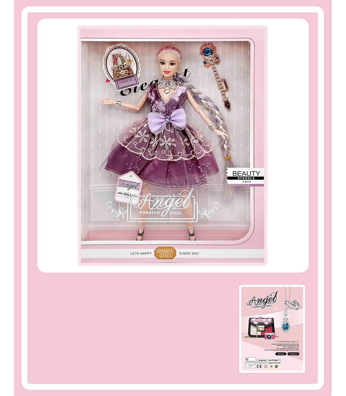 DOLL WITH LONG BRAID AND LACE DRESS ANGEL - DOLLS AND MERMAIDS