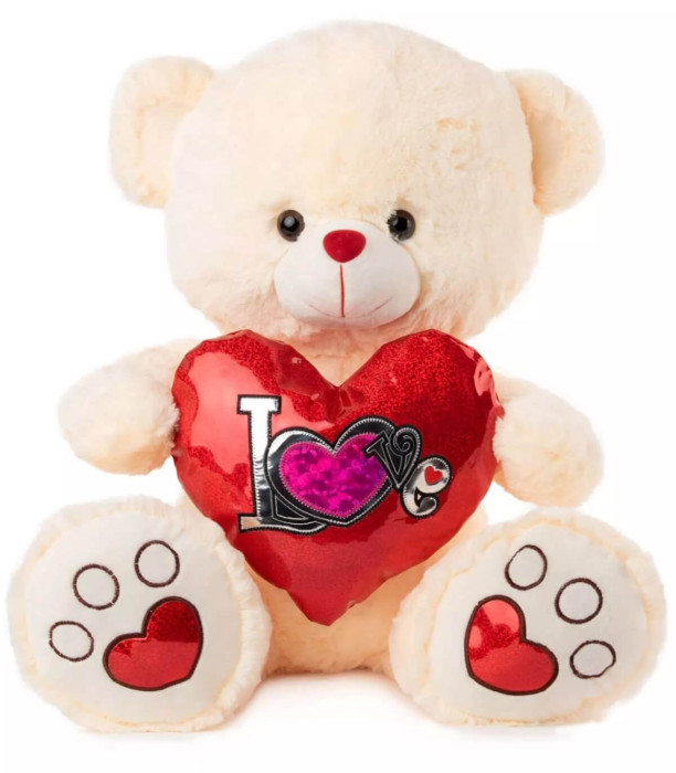 PLUSH BEAR WITH SHINY HEART 2 COLORS 32 CM - Medium
