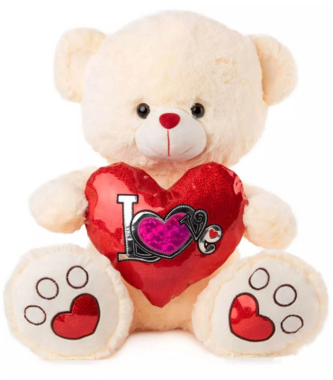PLUSH BEAR WITH SHINY HEART 2 COLORS 32 CM - Medium