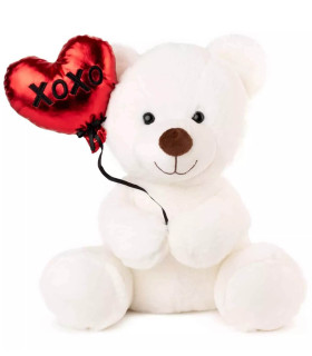 PLUSH BEAR WITH BALLOON - HEART WHITE 38 CM - Medium