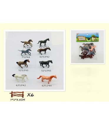 SMALL HORSES 8 PCS. WITH FENCE IN AN ENVELOPE - Domestic and farm
