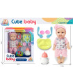 DOLL BABY WITH A RIBBON ON THE HEAD AND CUTLERY