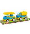 CHILDREN'S SET OF 2 CONSTRUCTION CARS IN OPEN BOX, FIRE TRUCK AND TANKER