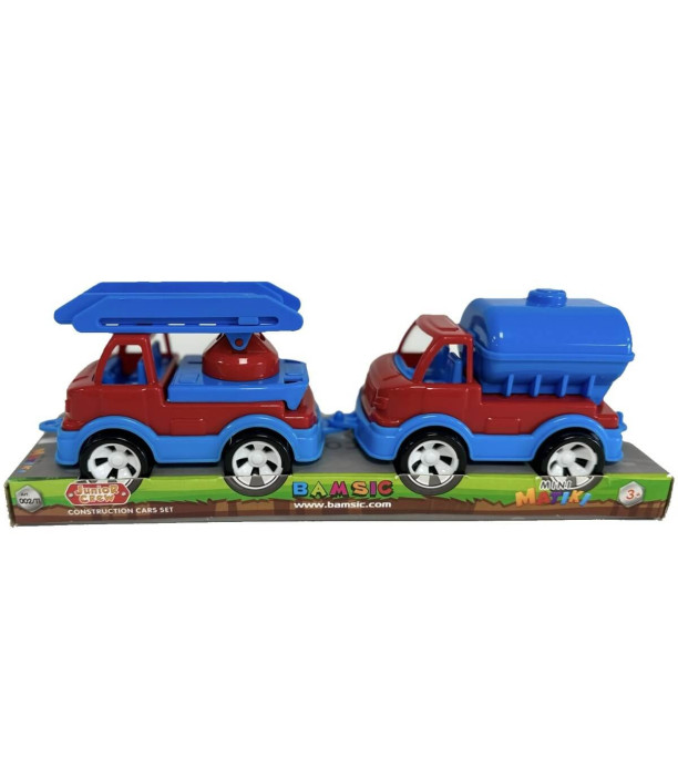 CHILDREN'S SET OF 2 CONSTRUCTION CARS IN OPEN BOX, FIRE TRUCK AND TANKER - Agricultural, construction machinery and military ...