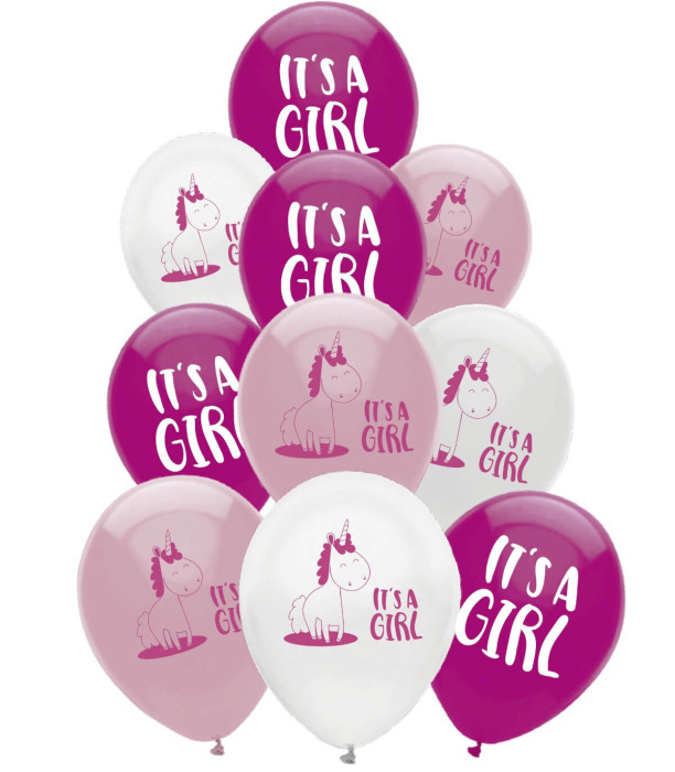 BALLOONS 10 PCS. 12\\" - 30 CM PRINT IT'S A GIRL UNICORN - BALLOONS WITH PRINT
