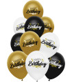 BALLOONS 10 PCS. 12" - 30 CM METALLIC PRINT HAPPY BIRTHDAY
