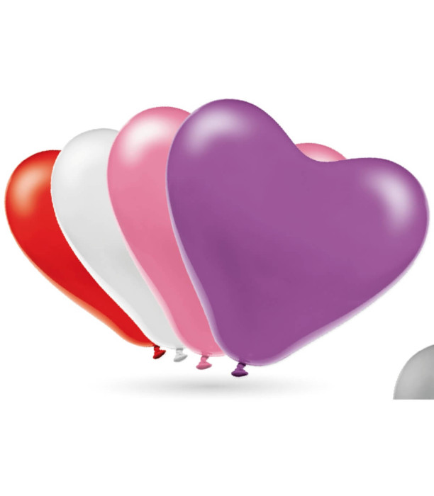 BALLOONS 50 PCS. 30 CM - HEARTS, STANDARD MIX - Standard colors