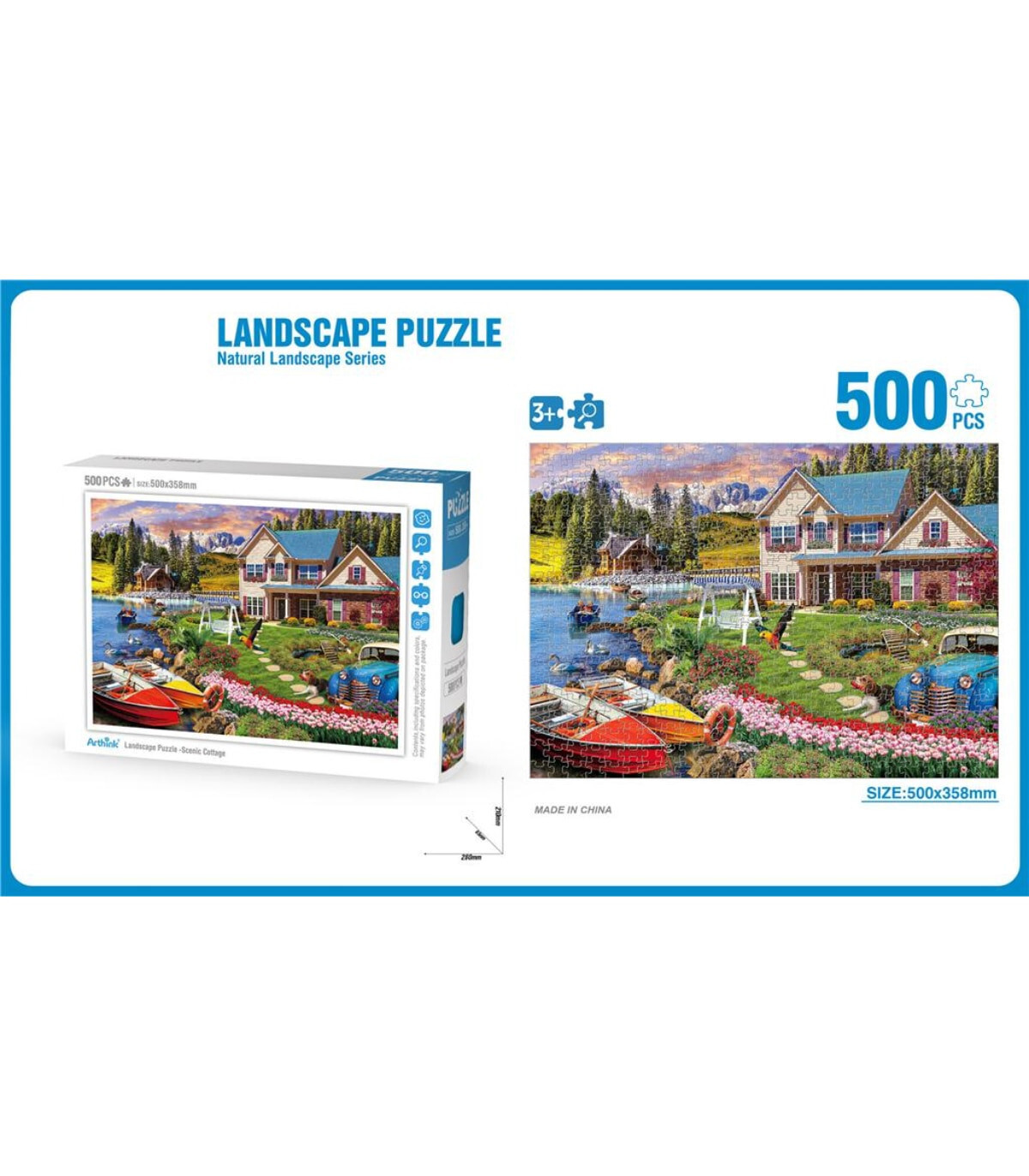 CHILDREN'S PUZZLE 500 PIECES LANDSCAPE WITH HOUSE - PUZZLES AND CUBES