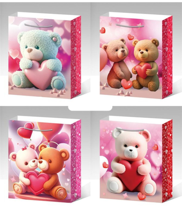 GIFT BAG BEAR WITH HEART 32*26*10 4 TYPES - PACKAGING AND BATTERIES