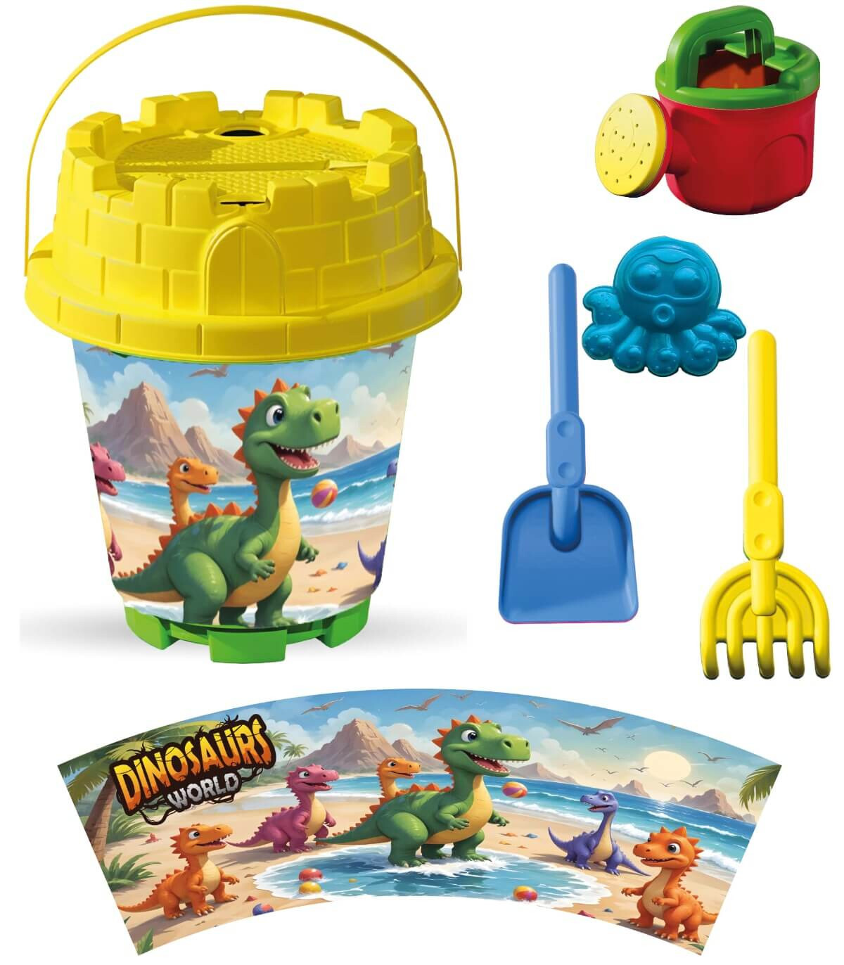 MEDIUM SAND BUCKET 5 PARTS + WATERING CAN, WITH PICTURES, 8 TYPES - FOR SAND
