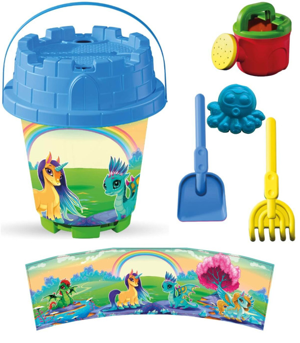 BIG SAND BUCKET 5 PIECES + WATERING CAN, WITH PICTURES, 6 TYPES - FOR SAND